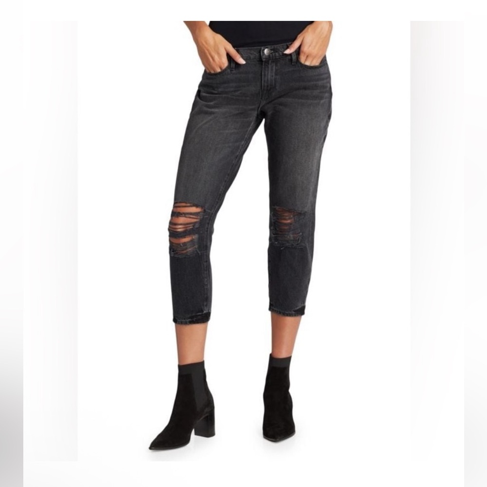 Frame‎ Le Garçon crop Womens Distressed Black Jeans